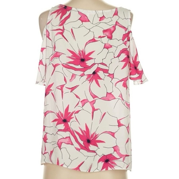 Violet & Claire Pink Floral Cold Shoulder Flutter Blouse - Picture 13 of 14